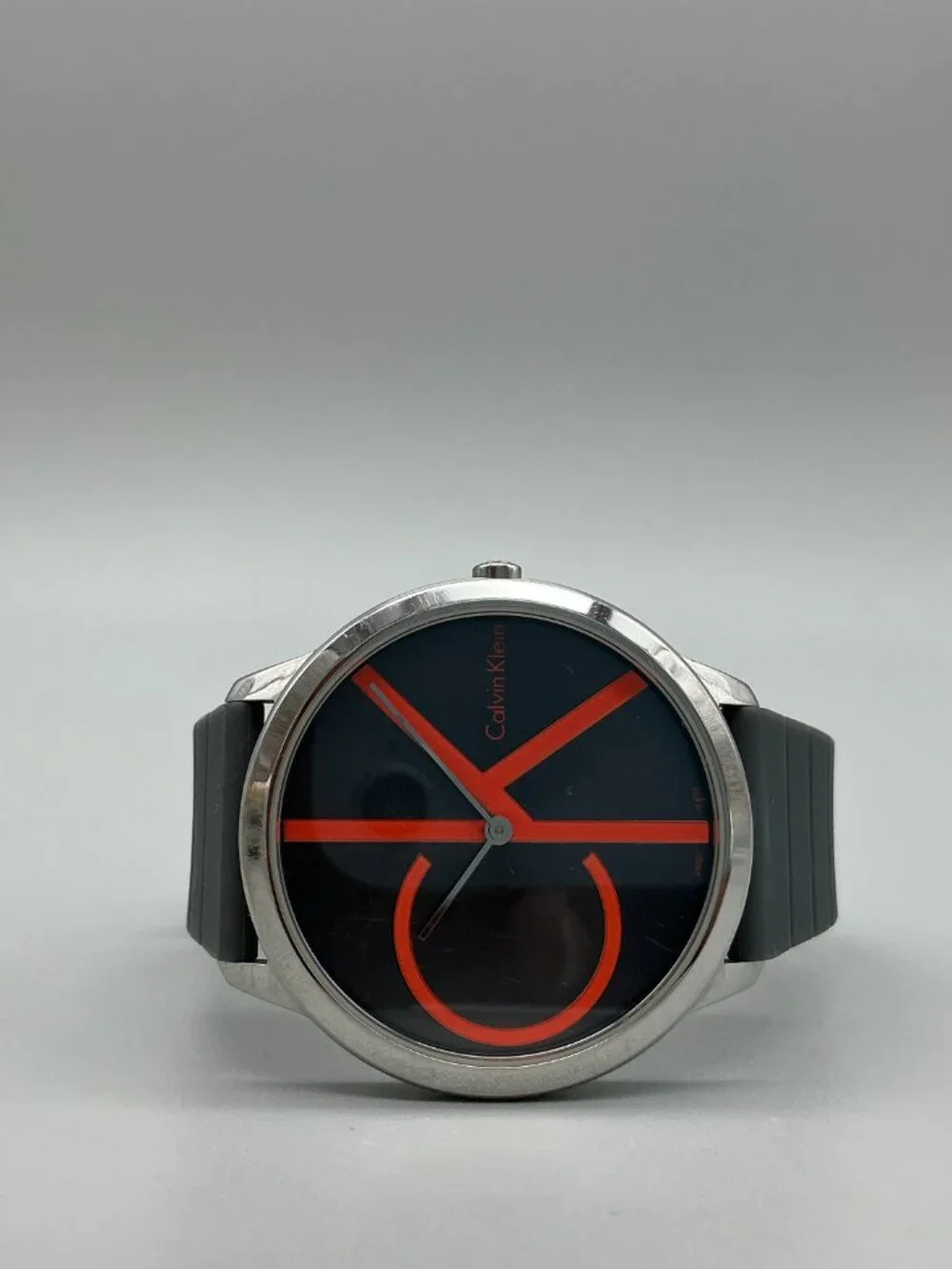 Calvin Klein Minimal Unisex 40mm Silver Tone Black Red Dial Stainless Steel Case